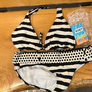 No Boundaries Black and White Striped Woman’s Bikini